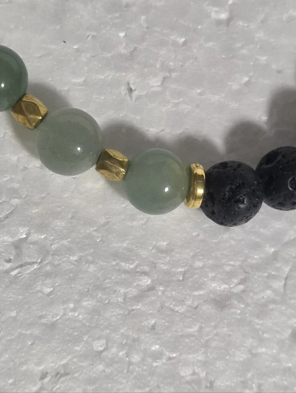 Handcrafted Green & Black Beaded Stretch Bracelet with Gold Accents